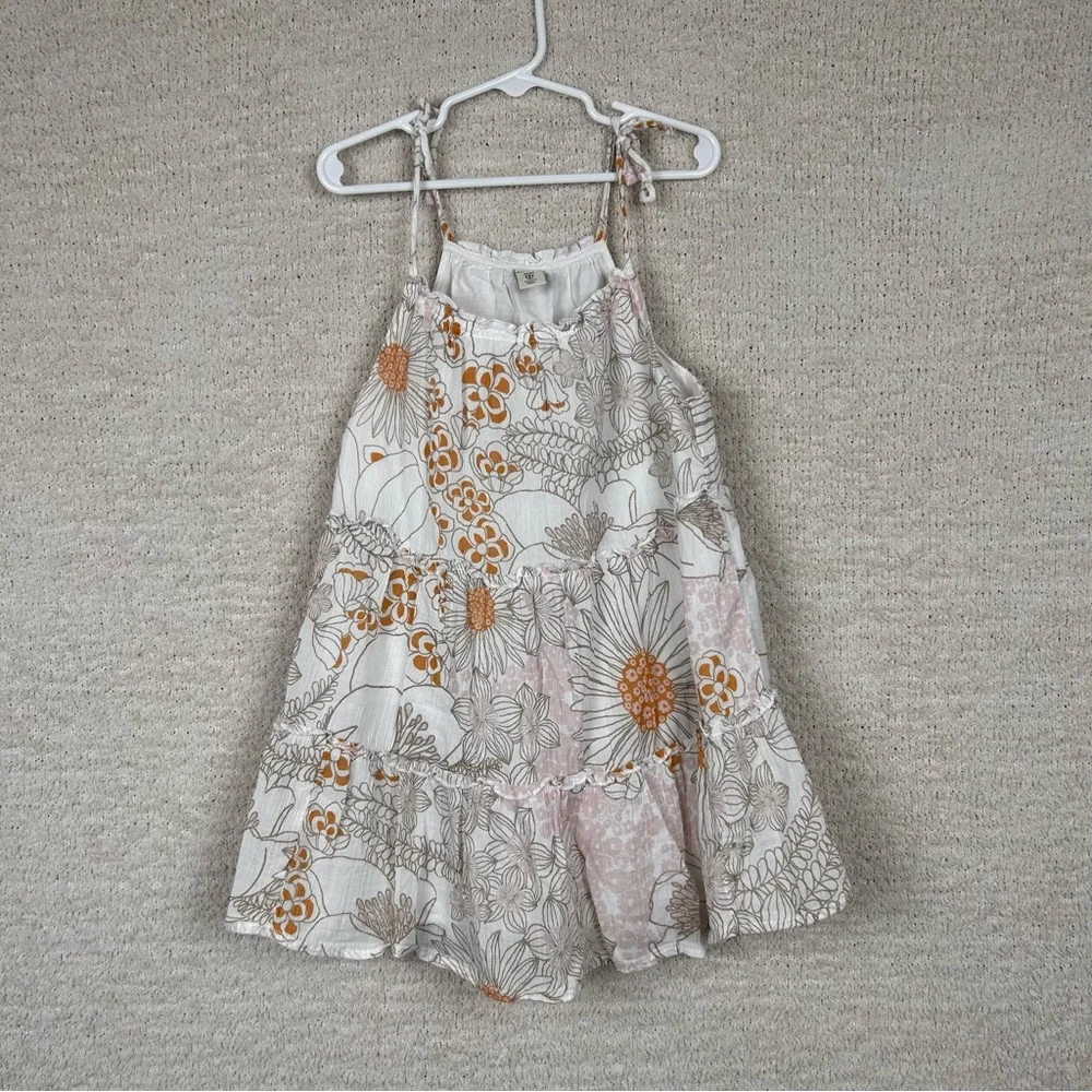 Old Navy Dress Girls 8‎ White Multi Floral Tiered Lined Cotton